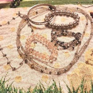 Vintage jewelry fashion lot, silver clear black